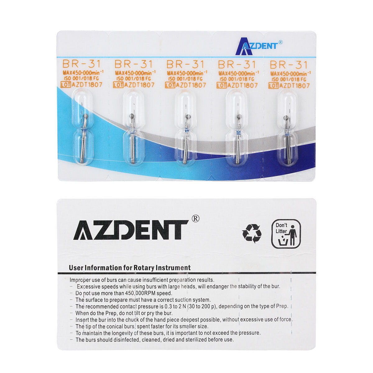 25pcs AZDENT Dental FG Diamond Burs For High Speed Handpiece Friction Grip