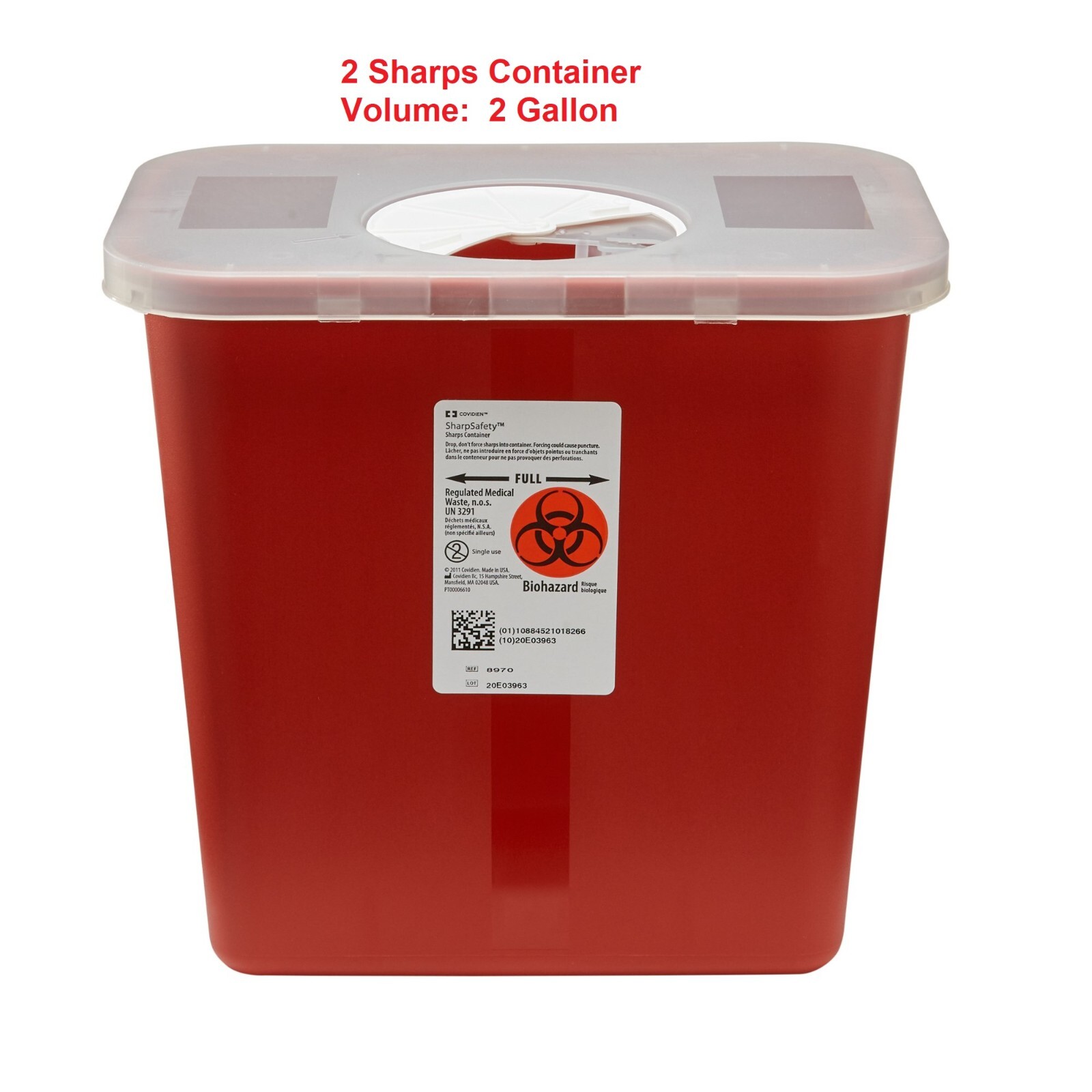 2 Ct Sharps Container Disposal Container Red 2 Gallon SharpSafety Vertical Entry