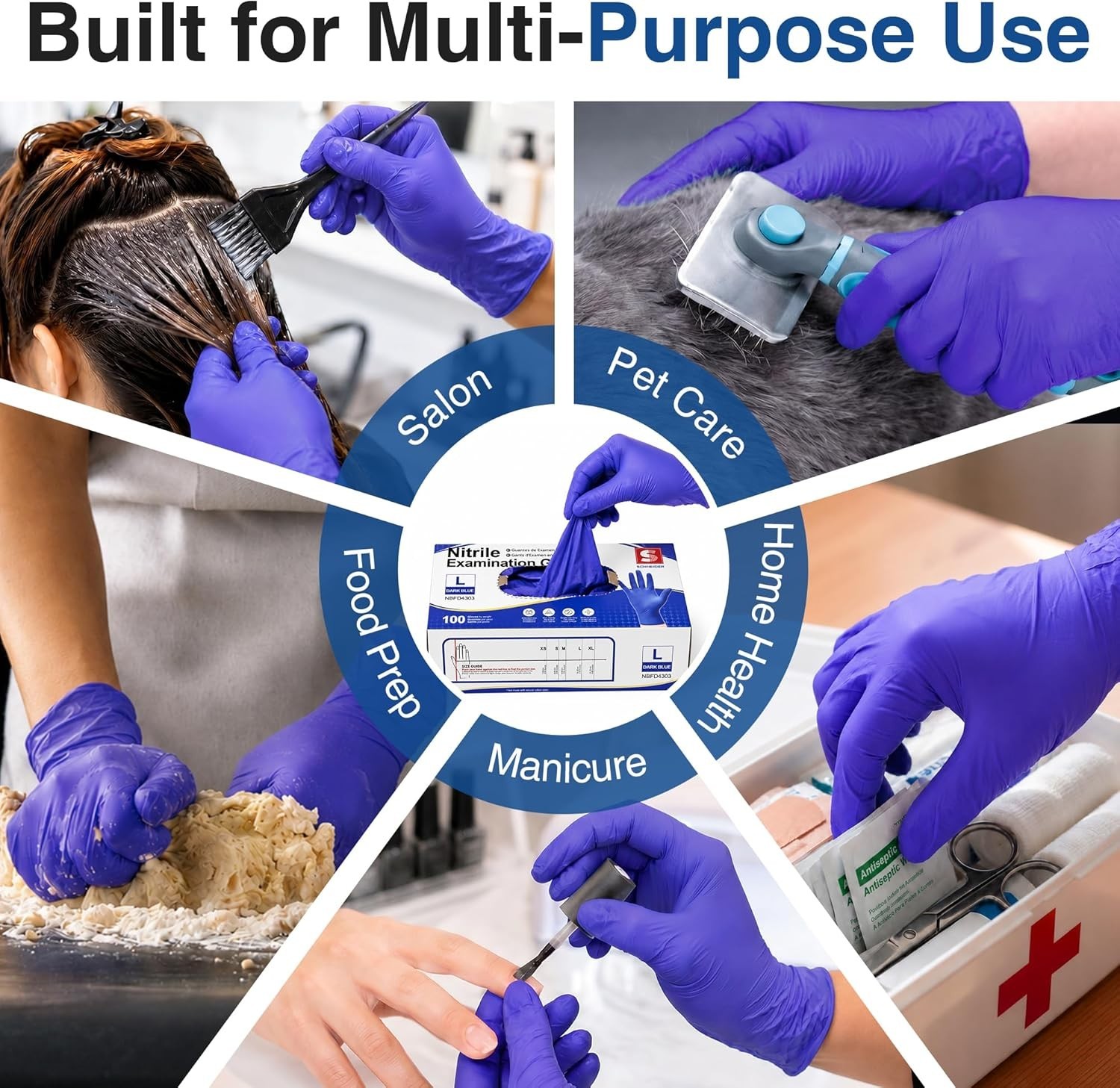 Nitrile Exam Gloves, Dark Blue, Disposable Gloves, Latex-Free, Powder-Free, F…