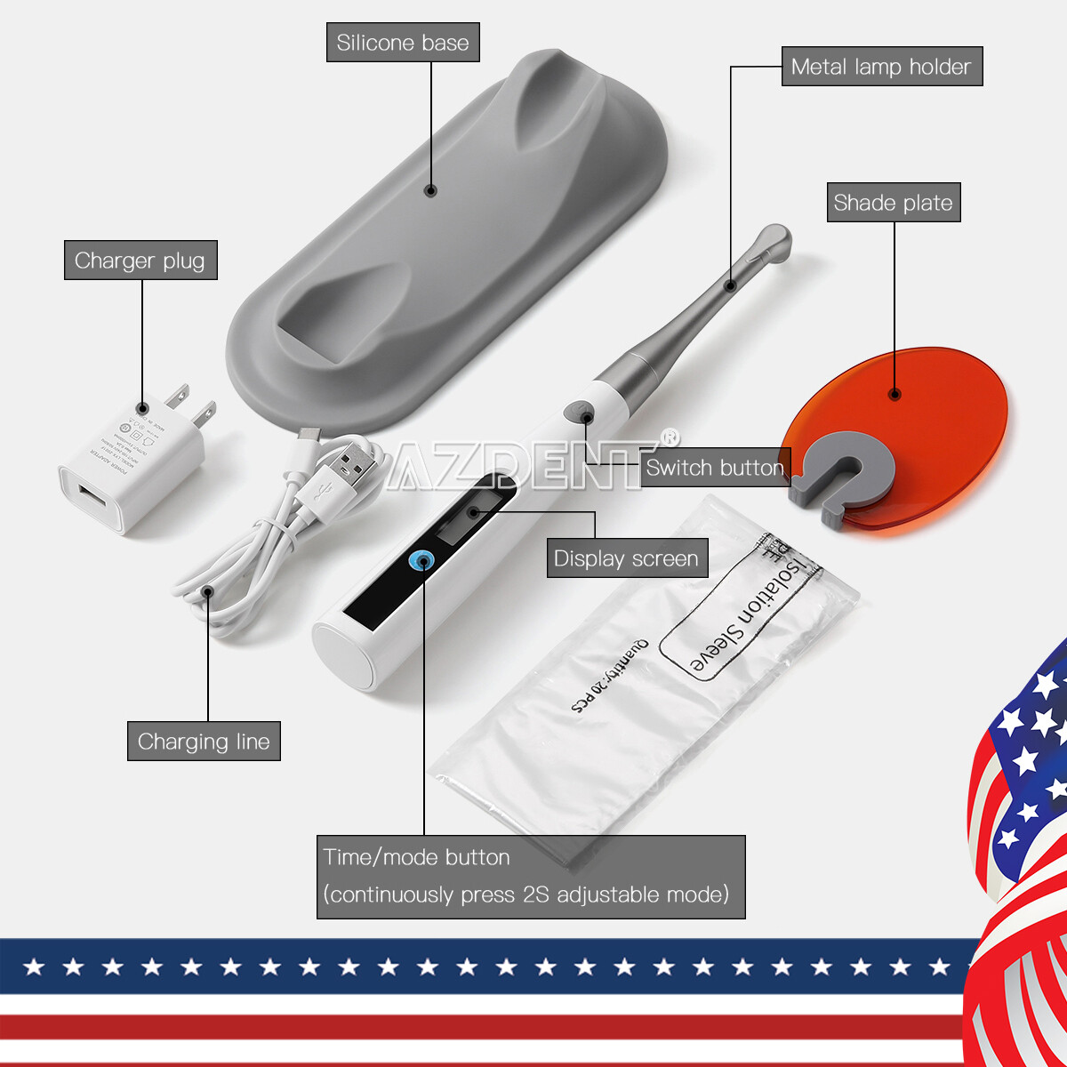 Dental Wireless Curing Light Lamp CV-215GUN 1 Second Curing 1400mw/cm2 UPS