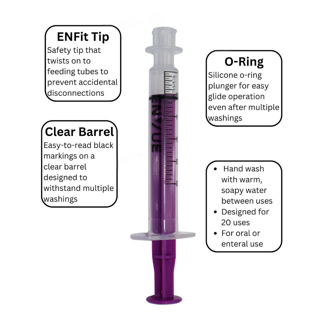 ENFit syringe, 2.5mL, O-Ring, Reusable Easy Glide Plunger, Pack of 25