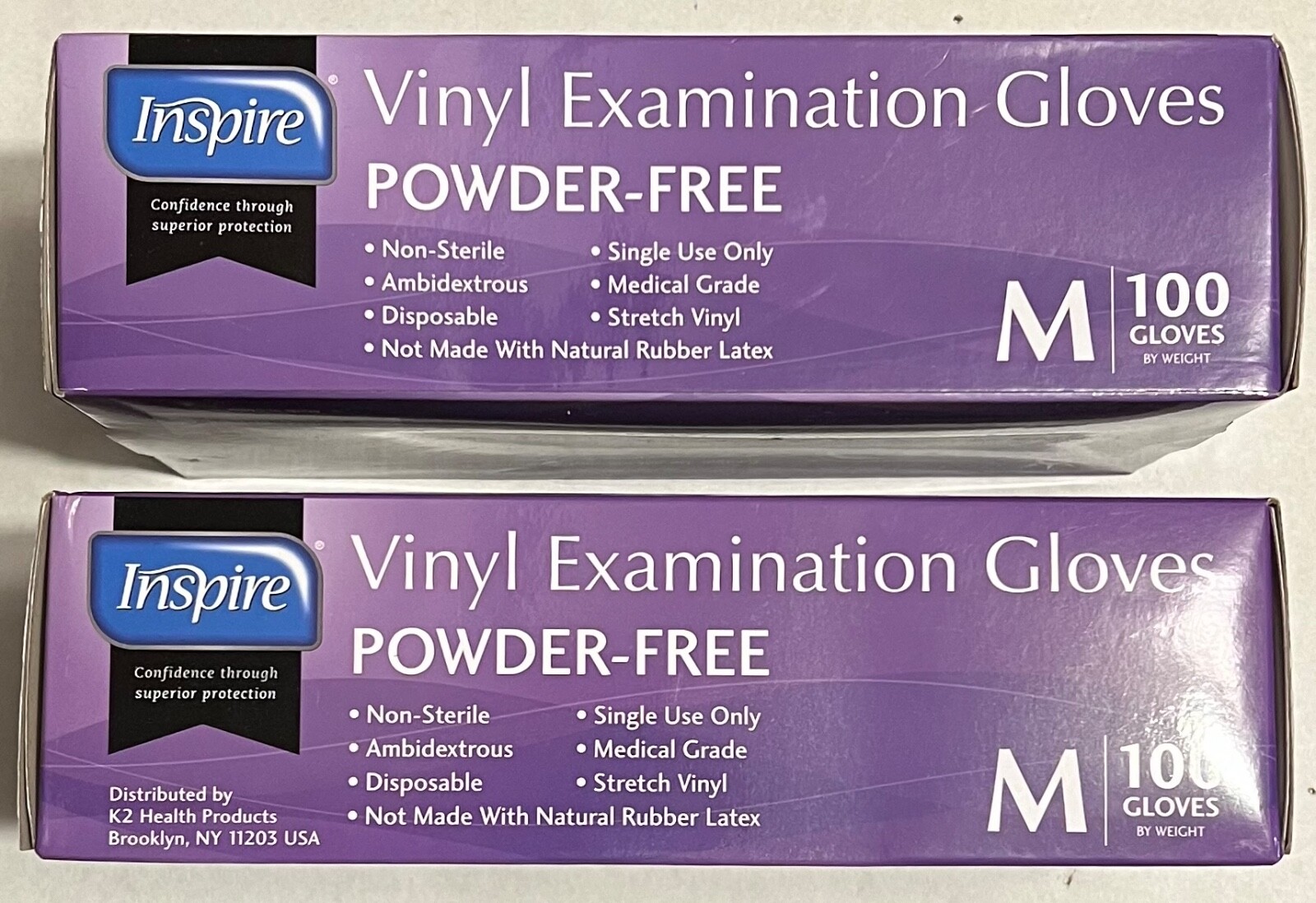 Inspire Stretch Vinyl Examination Gloves Powder Free Medium 100 Gloves X 2 Boxes