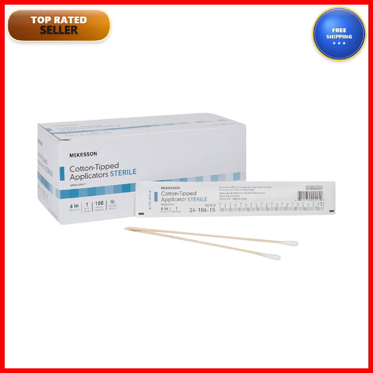 Mckesson Cotton Tipped Applicator 6 In 100 Count Long Sterile Medical Swabs