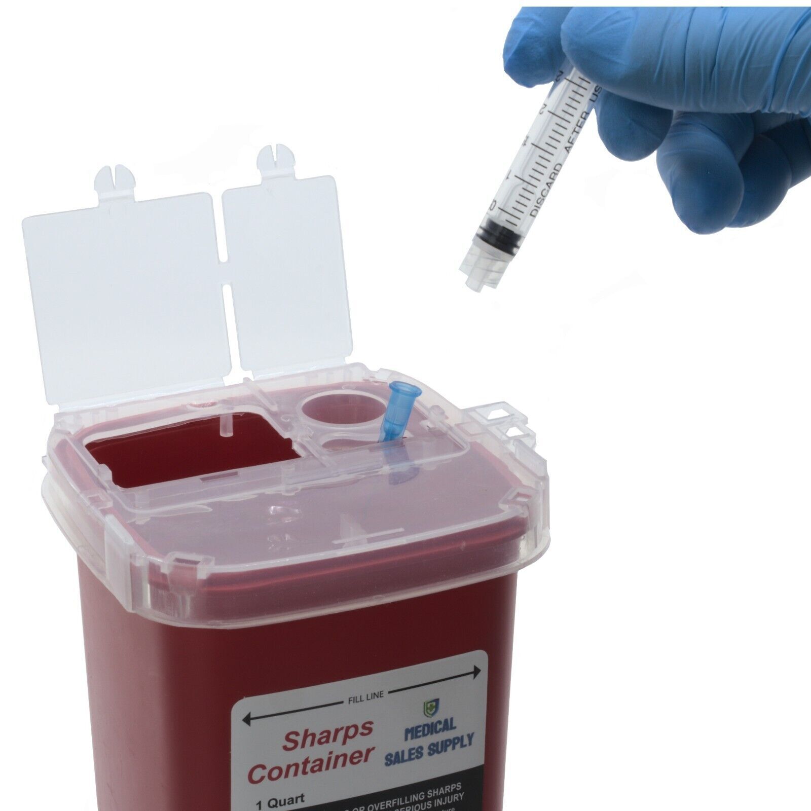 Sharps Container with Flip Lid 1 Quart – Biohazard Needle and Syringe Disposal