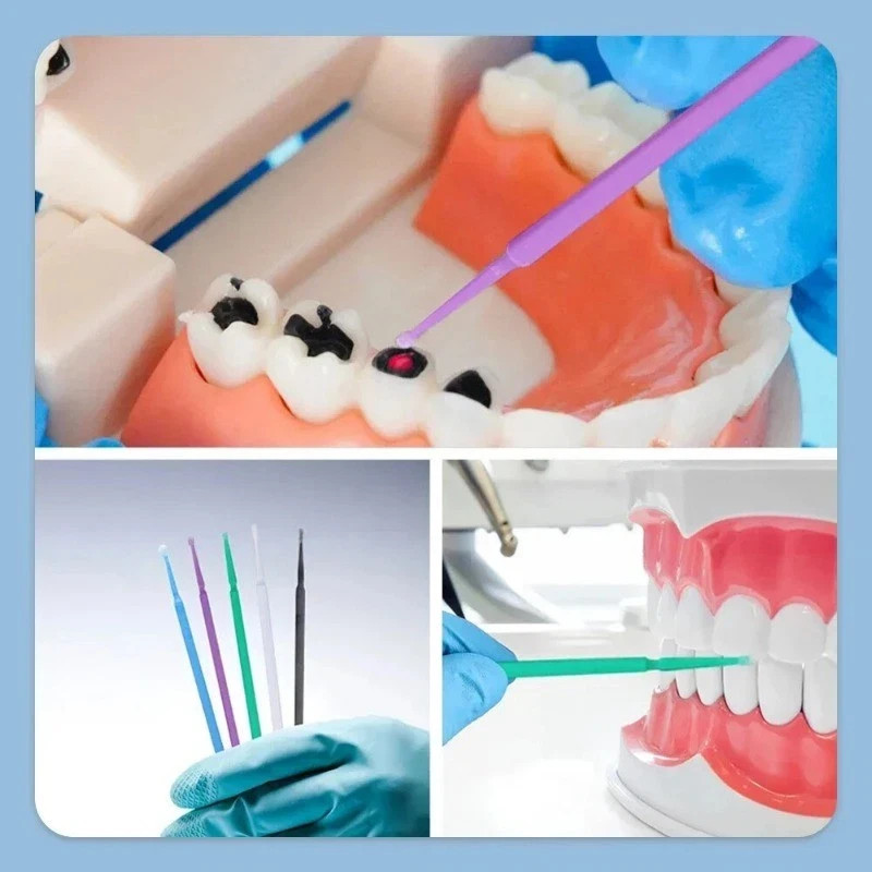 100 Pcs/Pack Dental Disposable Micro Brush Bendable Applicator Tips 4 Size