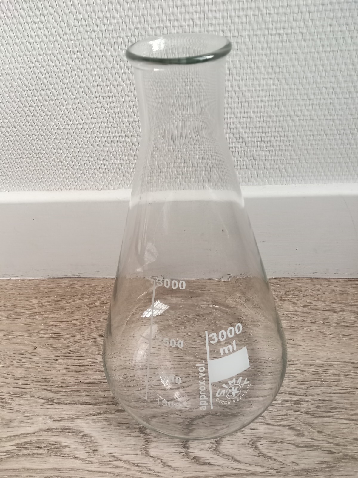 Erlenmeyer verre borosilicate 3000 ml (3 L), état neuf, qualité SIMAX, Europe