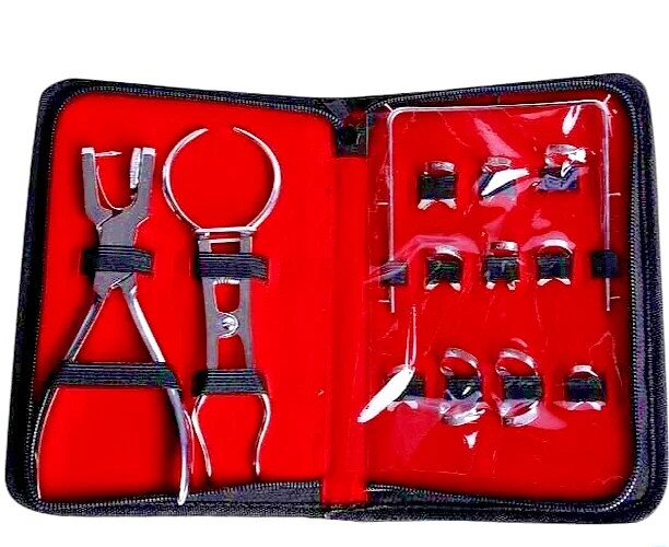 Professional Dental Rubber Dam Kit 12PCS Stainless Steel Frame Punch Clamps Set