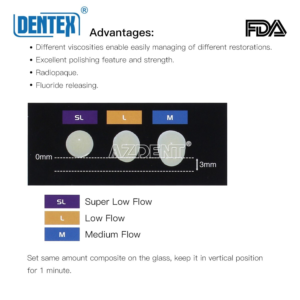 DENTEX Dental Flowable Light Cure Composite Resin Medium Flow A2 3g/ Syringe