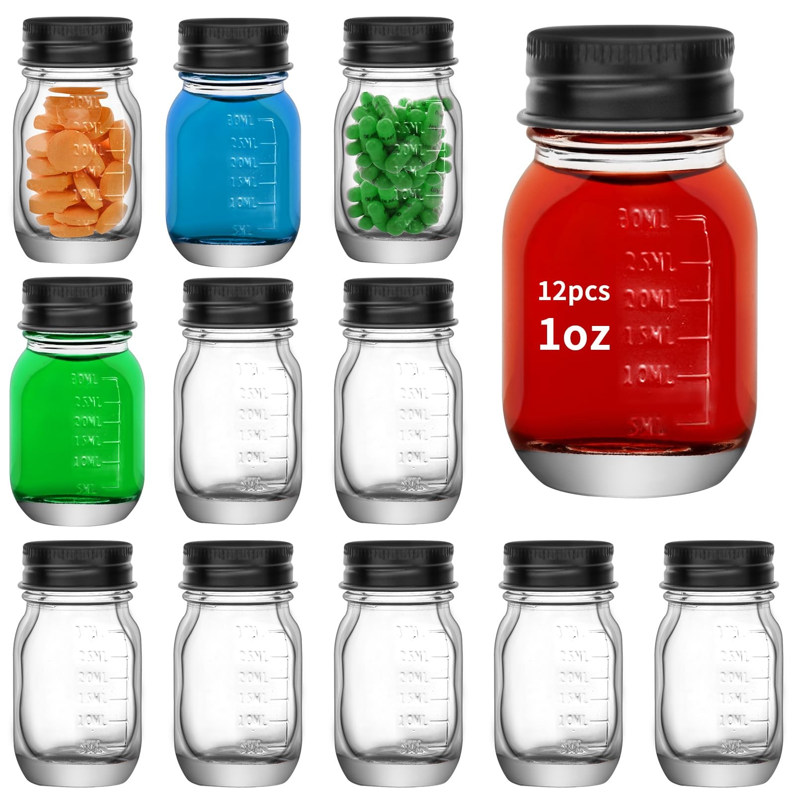 12 Pack 1oz 30ml Clear Glass Medicine Bottles Small Liquid Sample Vials