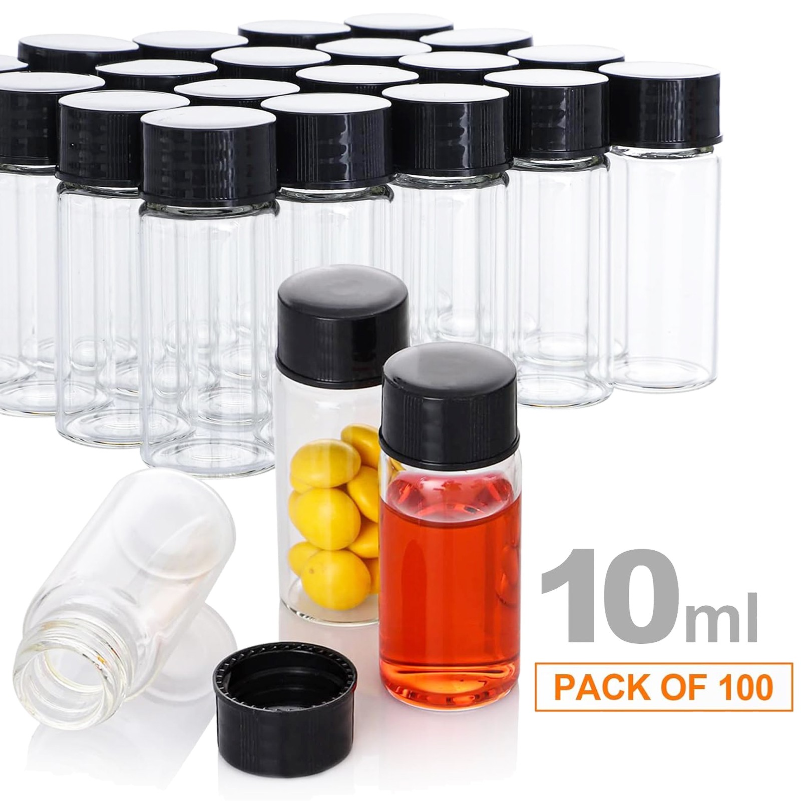 100pcs 4/10ml Glass Vials Clear Sample Vials Lab vials Small Vial with Screw Cap