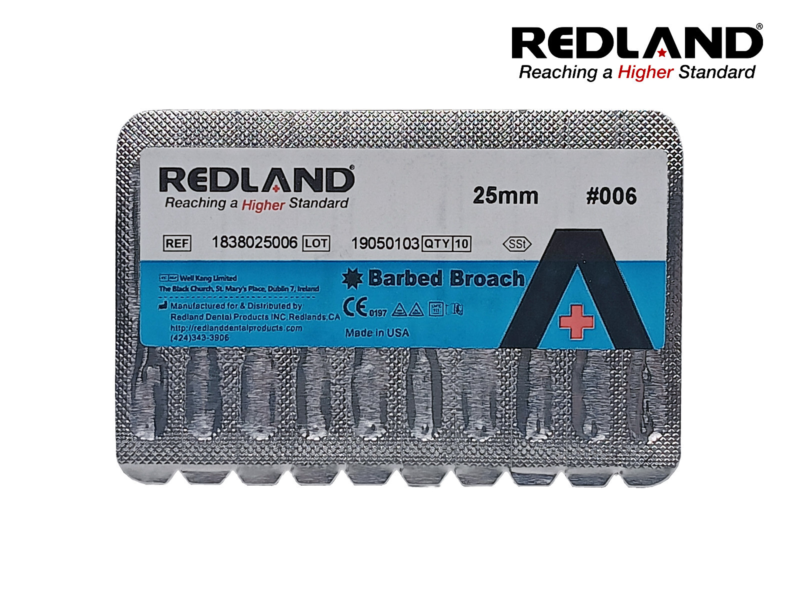 Redland Dental 30 pc. BLACK #006 25 mm Endo Stainless Steel Barbed Broaches FDA