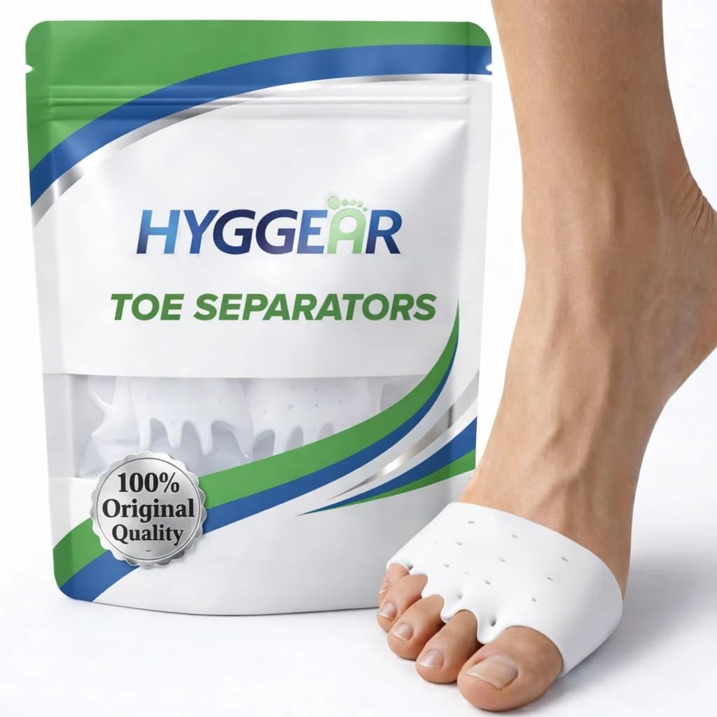 Hyggear Silicone Toe Separators (Left & Right Pair), One Size, White