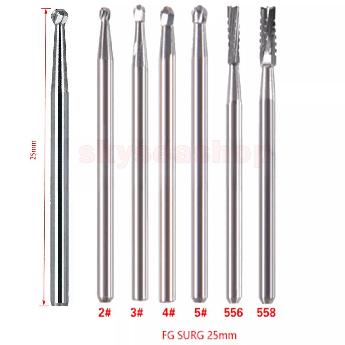5-50pcs Dental Carbide Surgical Round Burs FG Long Surgery Friction Grip 25mm