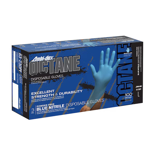 Ambi-dex Octane, Disposable Gloves, 3 mil Palm, Nitrile, Powder-Free, L (9), 100