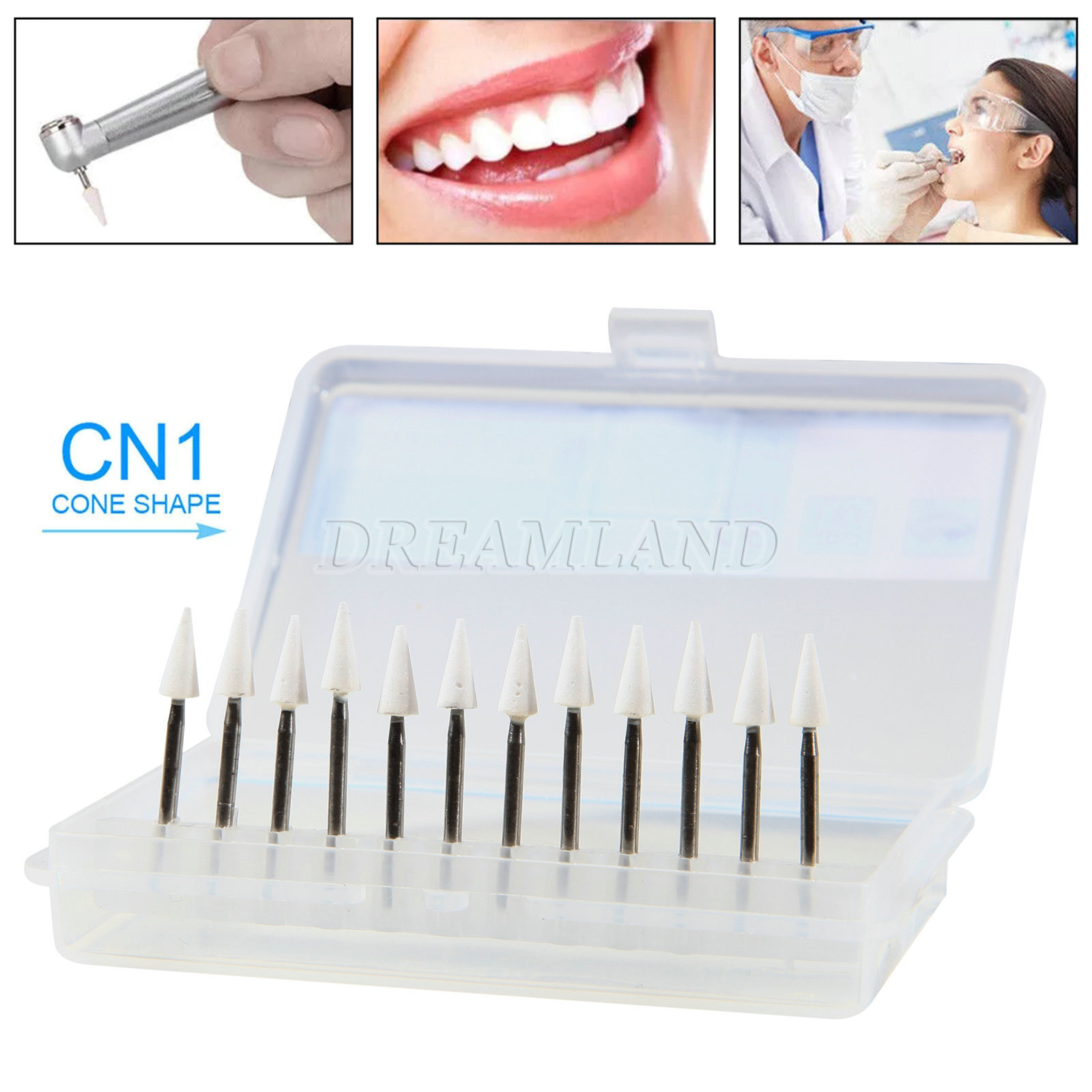 Dental White Stones Polishing FG burs Flame Cone shape Arkansas Stone 12pc/Box