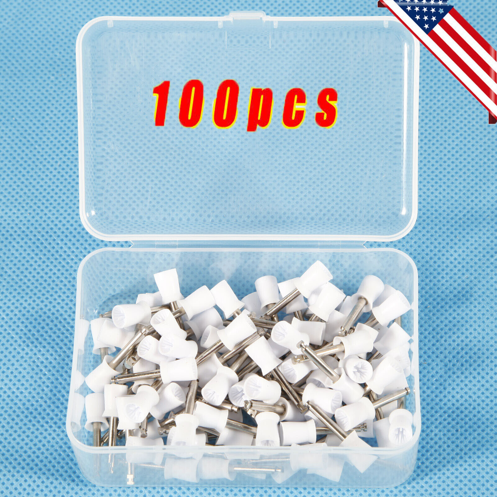 100PCS USA Dental Polishing Cups Latch Type Teeth Prophy Polish Cup Rubber White