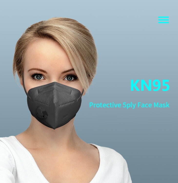 1-200 Black KN95 Face Mask 5 Layer Medical C.E Approval Safety FFP2 Respirator