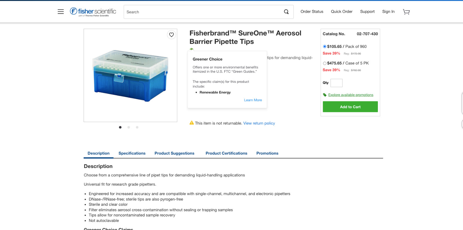 Fisherbrand SureOne Filter 20-200 μL 960/Box Pipet Tip 02-707-430 (Promo Price)