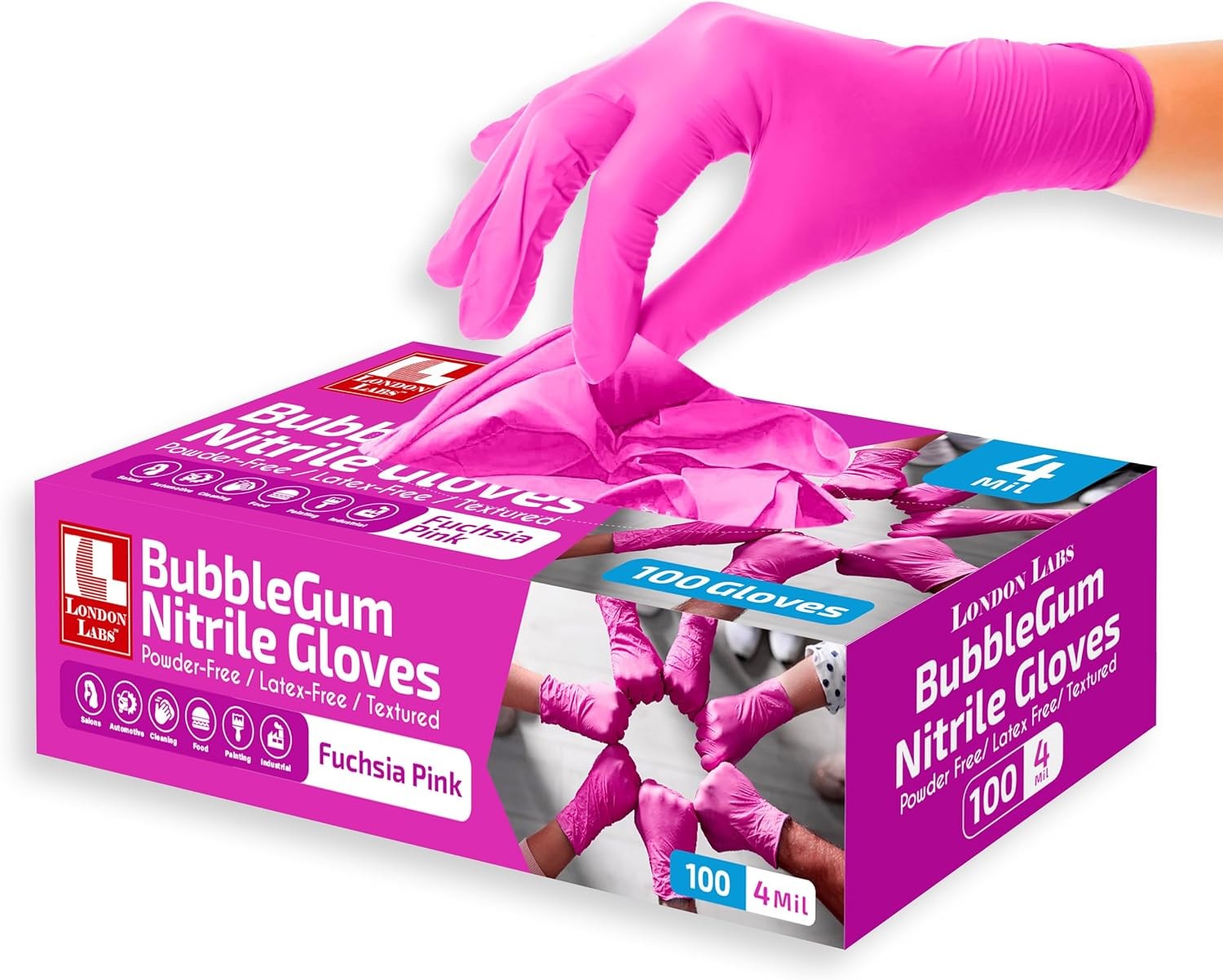 4 Mil – Fuchsia Pink Nitrile Gloves – Disposable Latex Free & Powder Free–