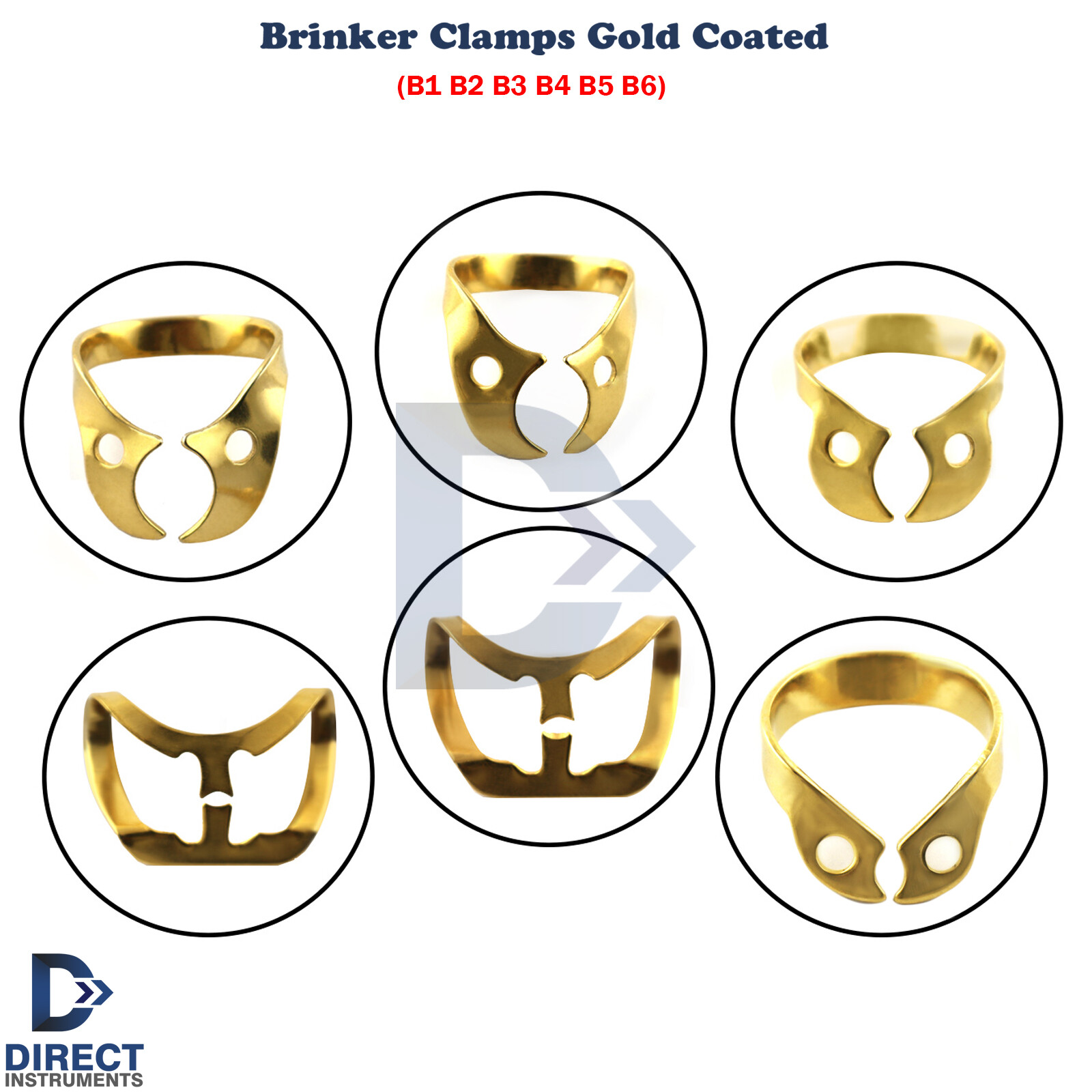 Gold Color Brinker Clamps Dental Rubber Dam Universal Tissue Retraction Set of 6