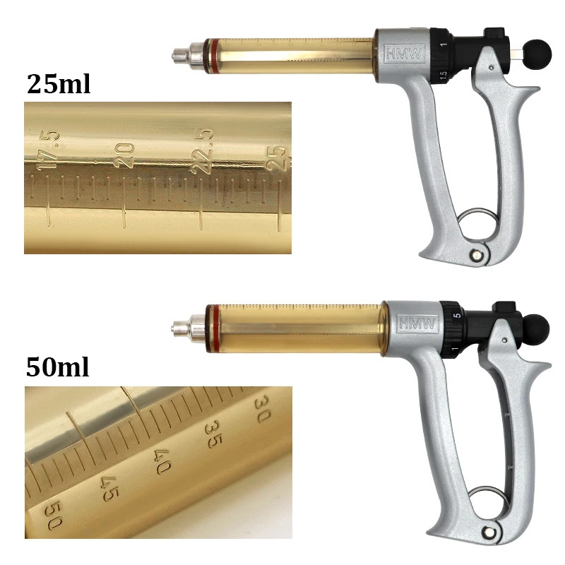 25/50ml Semi-Automatic Veterinary Continuous Syringe Animal Injection Adjustable