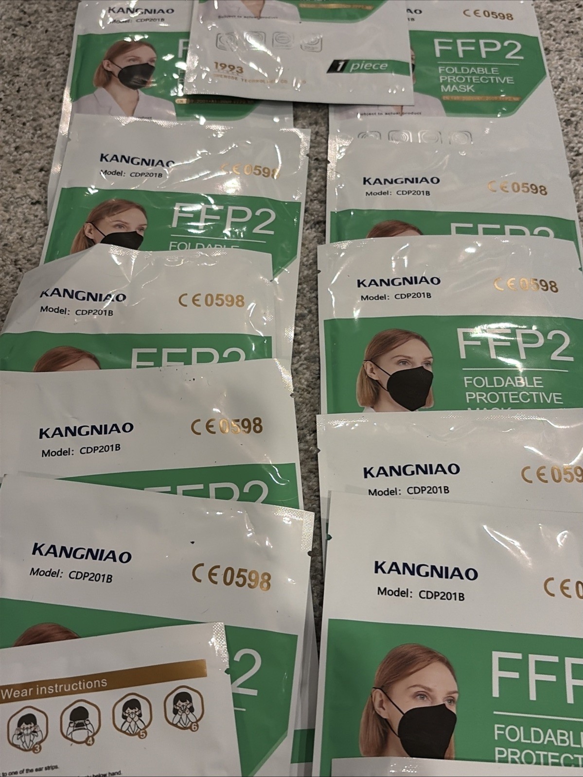 Personal Protective Face Mask Ear Loop Individually Packaged Lot of 13 Black NEW