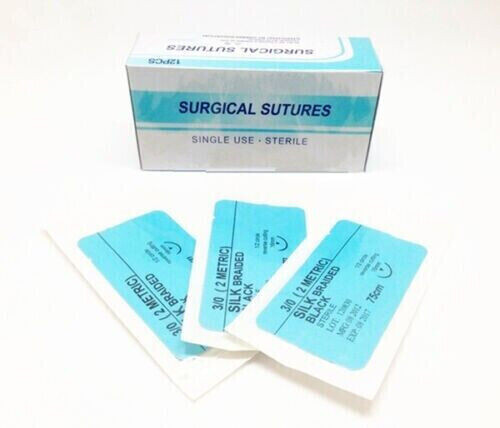 12Pcs/Box Dental Black Surgical Training Suture Silk Braided 75cm Non Absorbable