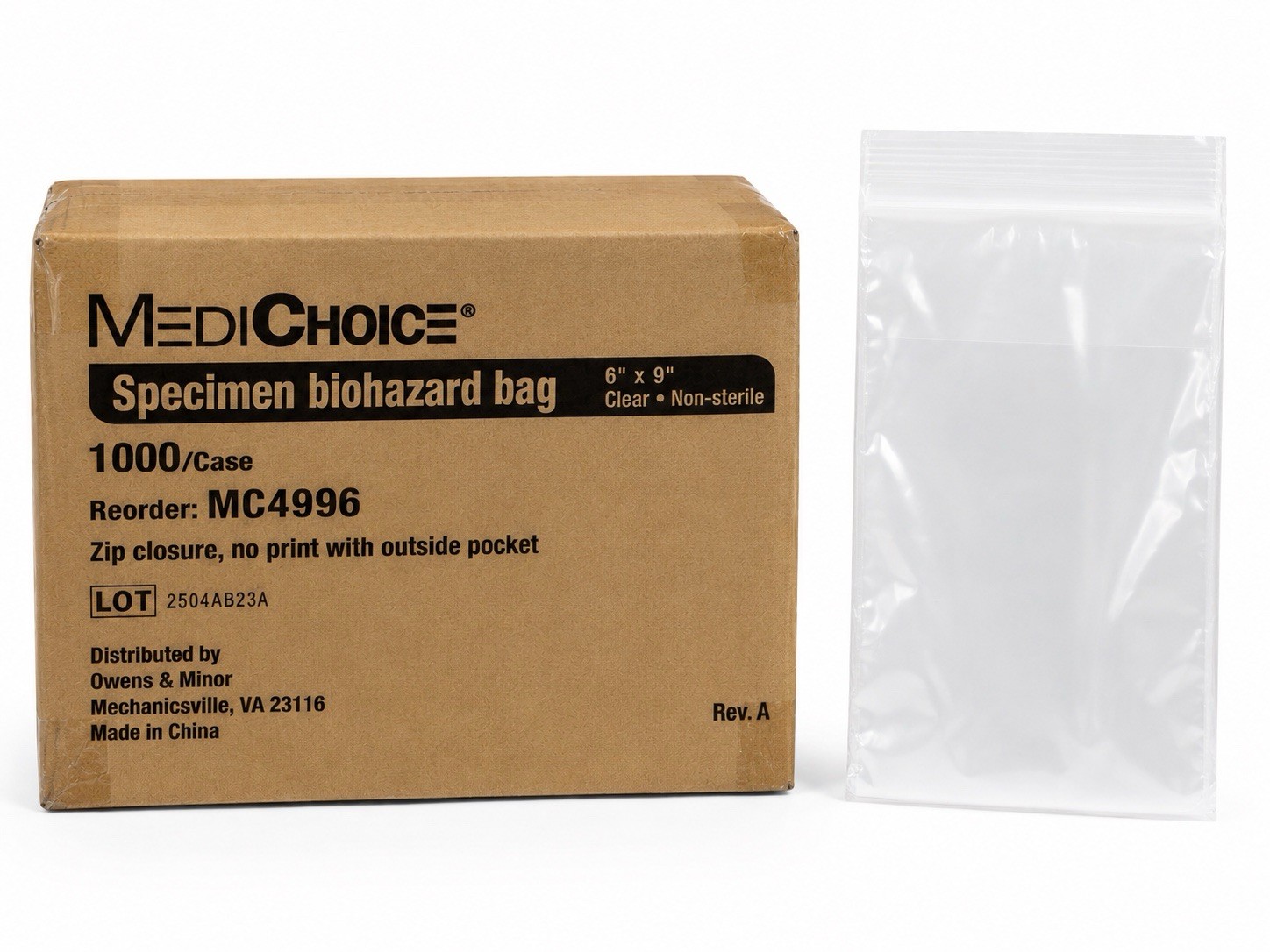 MediChoice MC4996 Specimen Biohazard Bags 6×9 Clear Zip Closure 1000/Case