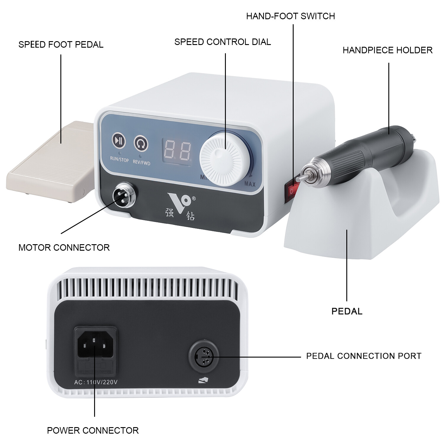 50W Portable Electric Micromotor Polisher Unit 316+50K RPM Brushless Handpiece