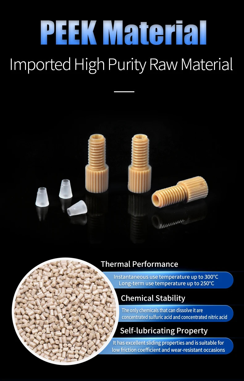 Mechanical Strength 10-32UNF Thread Two-piece PEEK Flangeless Fittings Plastic