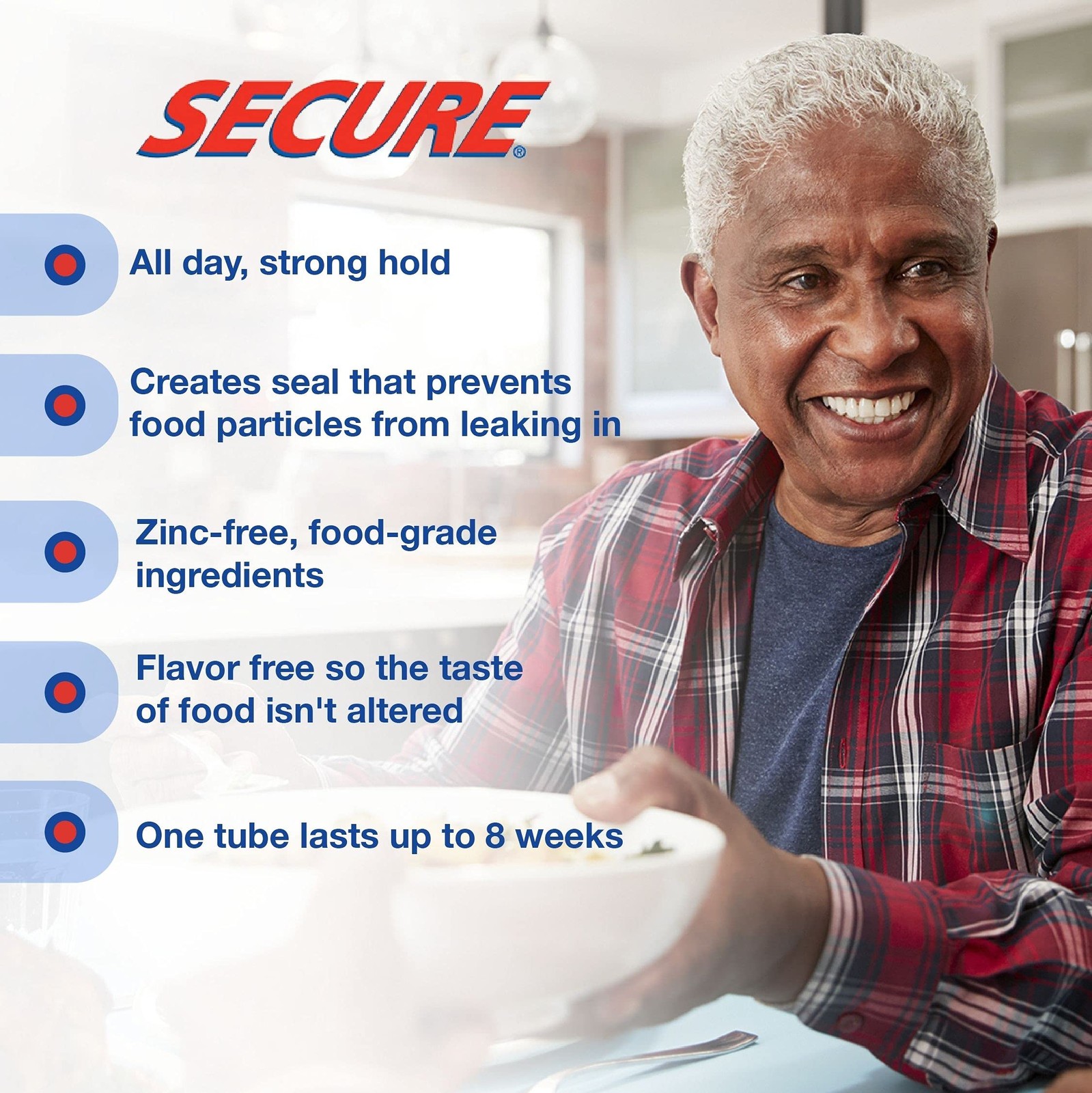 Secure Waterproof Denture Adhesive – Zinc Free – 1.4 Ounce (Pack of 2), White