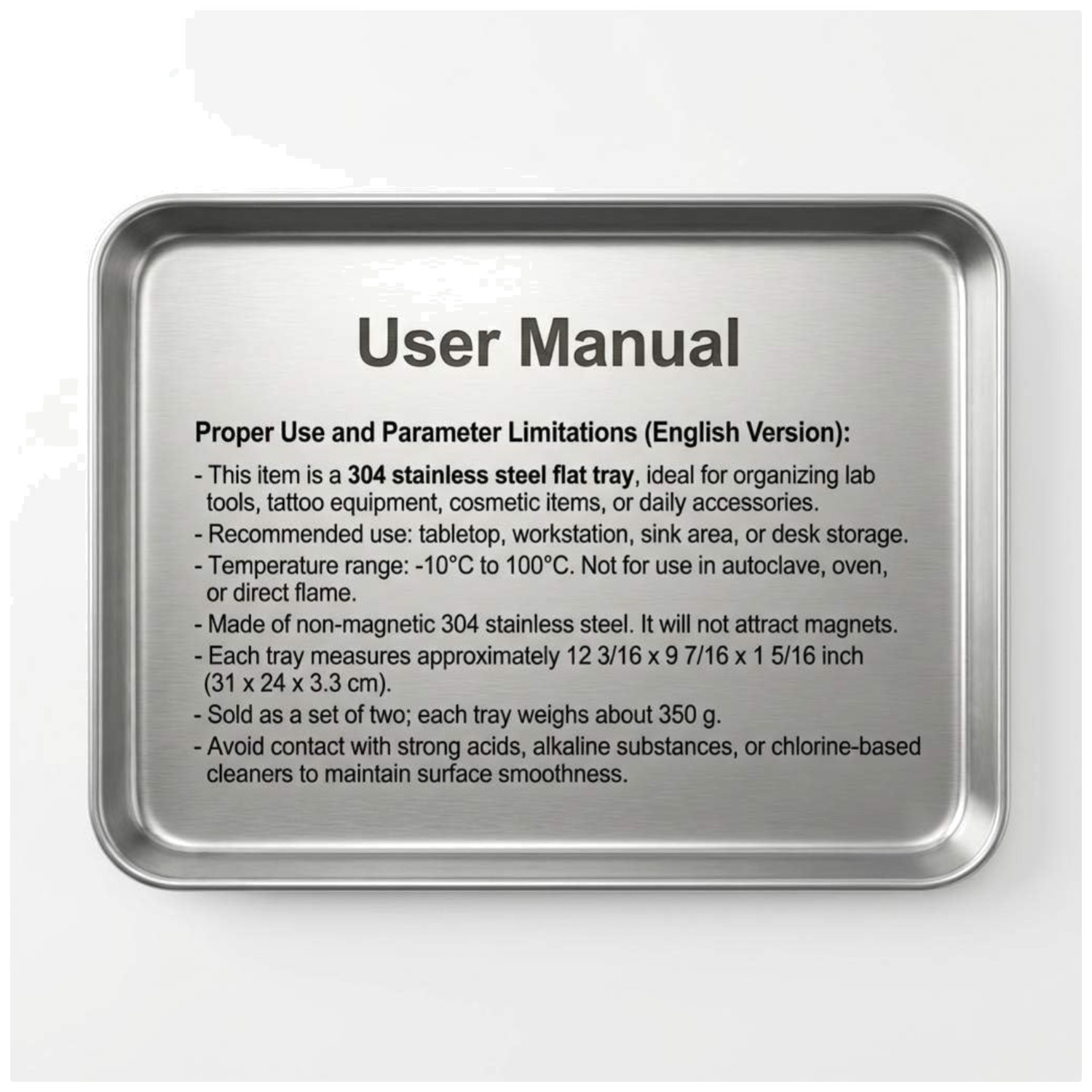 Stainless Steel Utility Tray Organizer, 12×9 Inch, 2 Pack