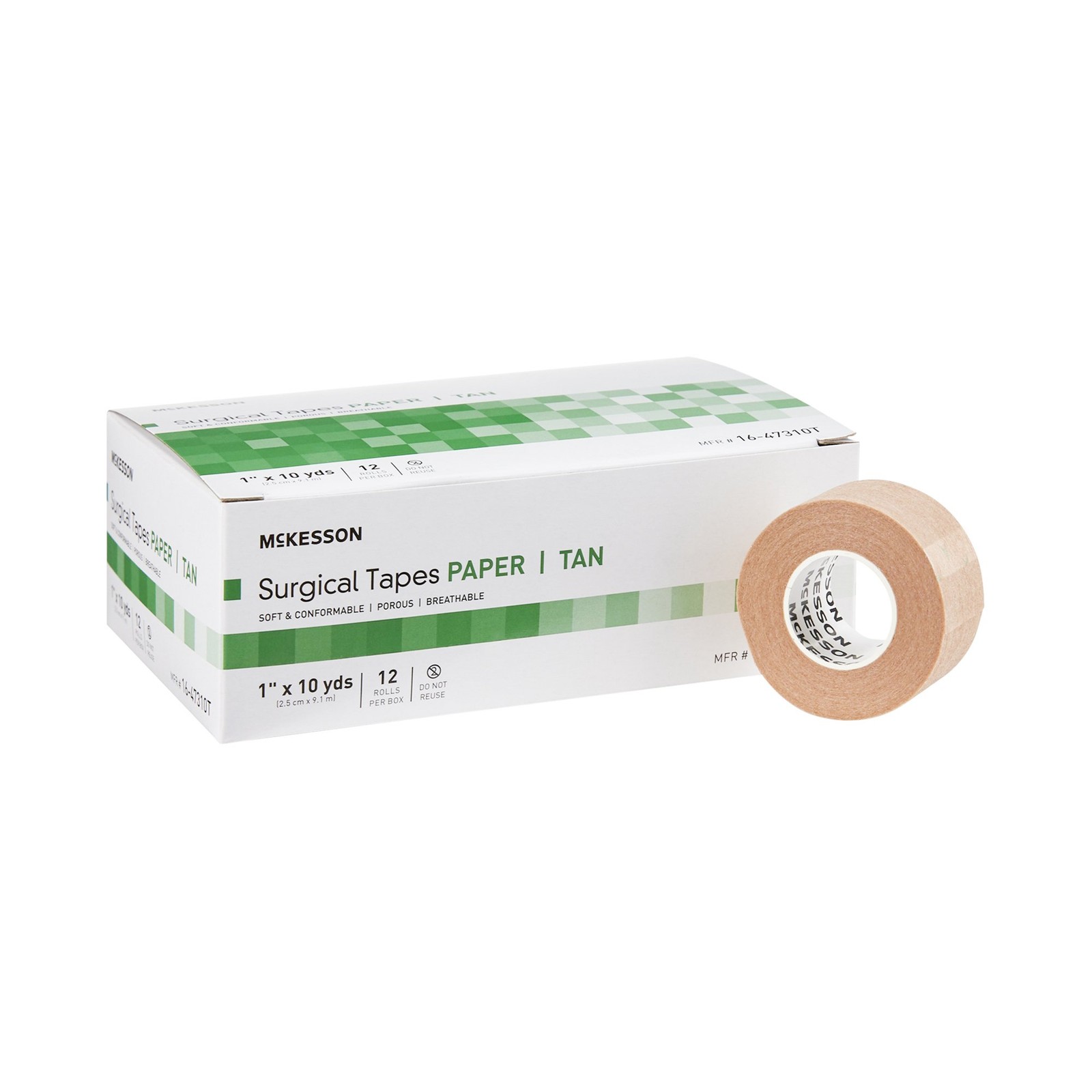 McKesson Paper Medical Tape, 1 Inch x 10 Yard, Tan-Box of 12