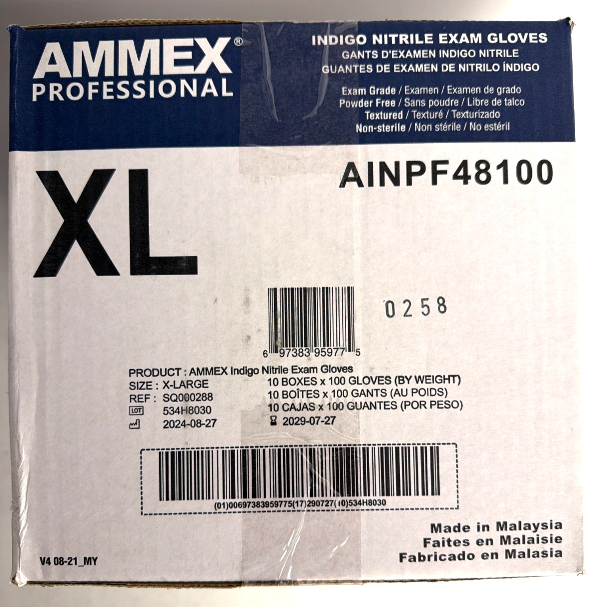 [NEW] (AINPF48100) AMMEX Professional Indigo Nitrile Exam Gloves, Powder-Free XL
