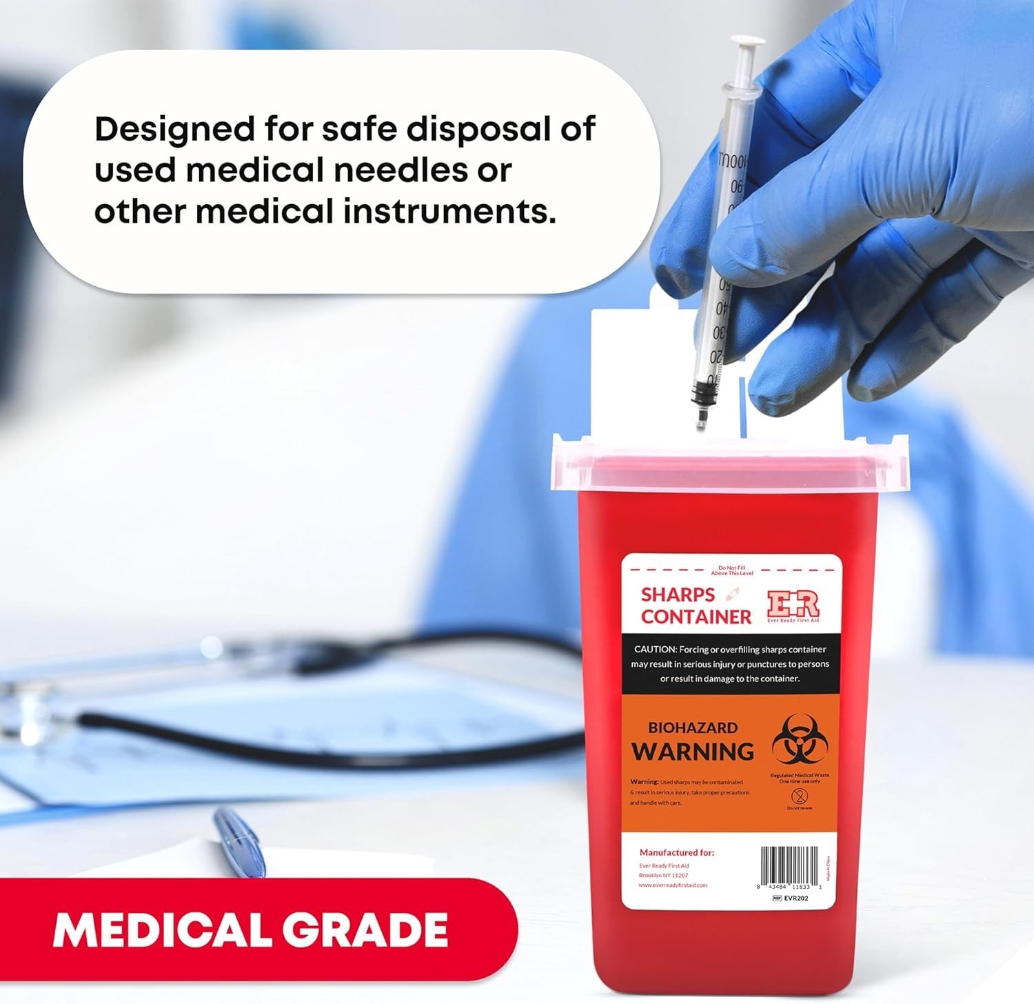 1 Quart Puncture-Resistant Sharps Container, 24 Count for Secure Waste Disposal