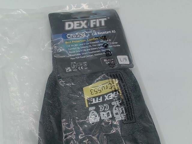 DEX FIT Level 5 Cut Resistant Gloves Cru553 Blackgrey Large Touchscreen