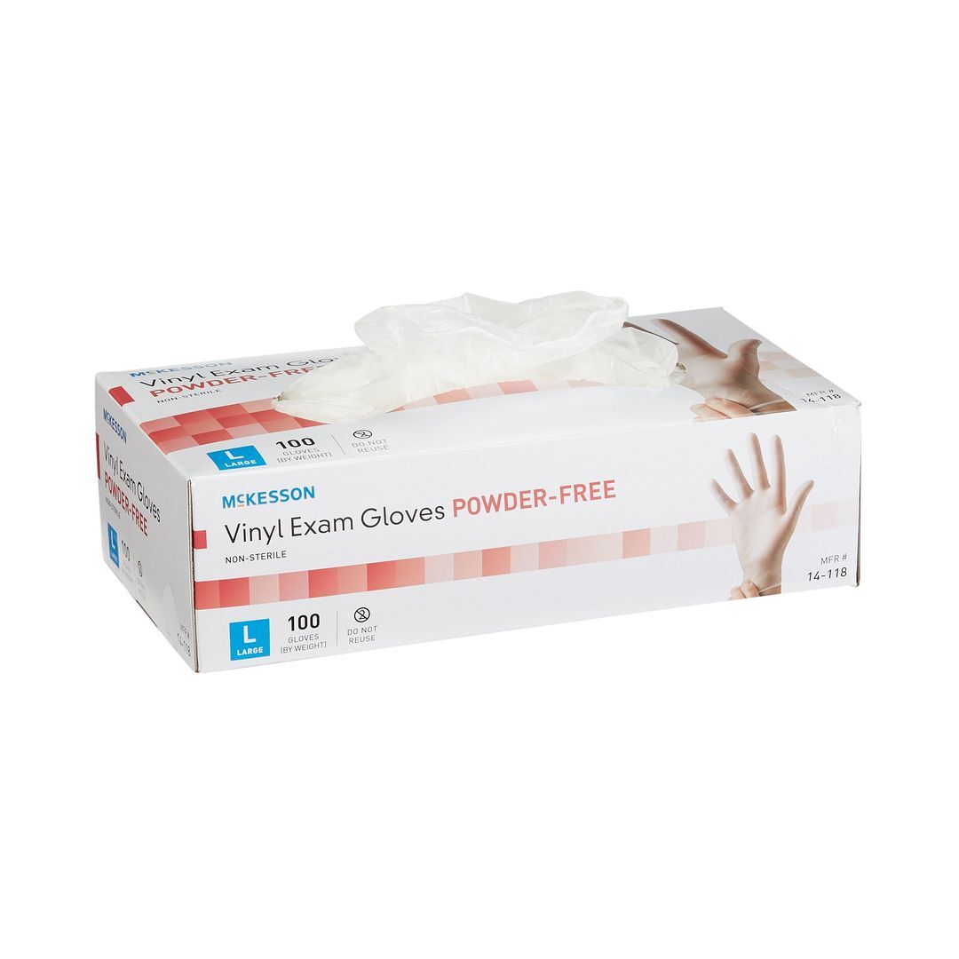 McKesson Vinyl Exam Gloves, Clear LARGE 100/Box, 1000/Case