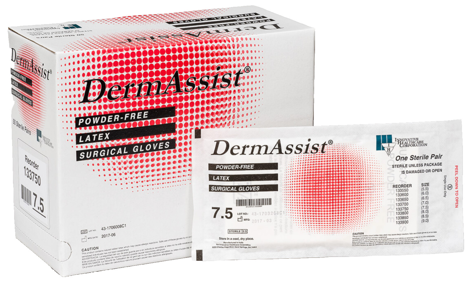 DermAssist Sterile Latex Surgical Gloves, Powder-Free, Size 8 – Case of 200