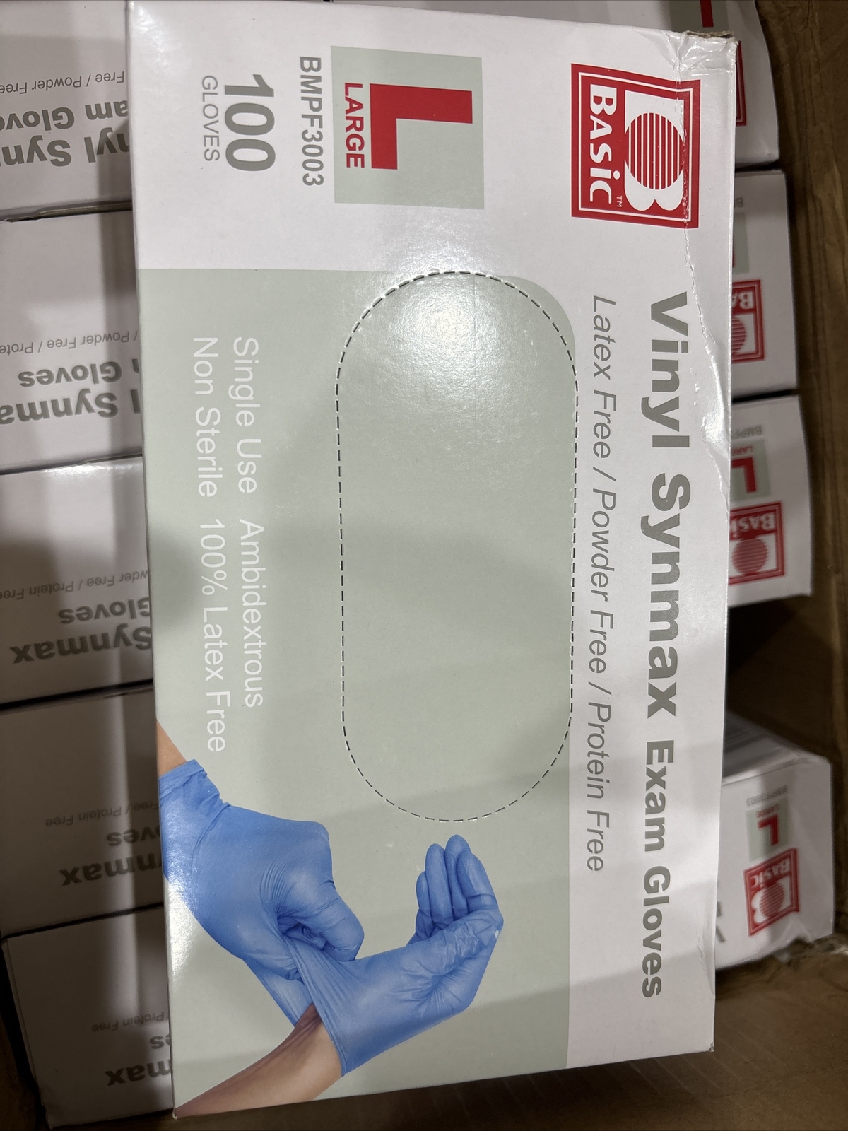 10 Boxes of 100 – Synmax Vinyl Exam Gloves Large BMPF 3003