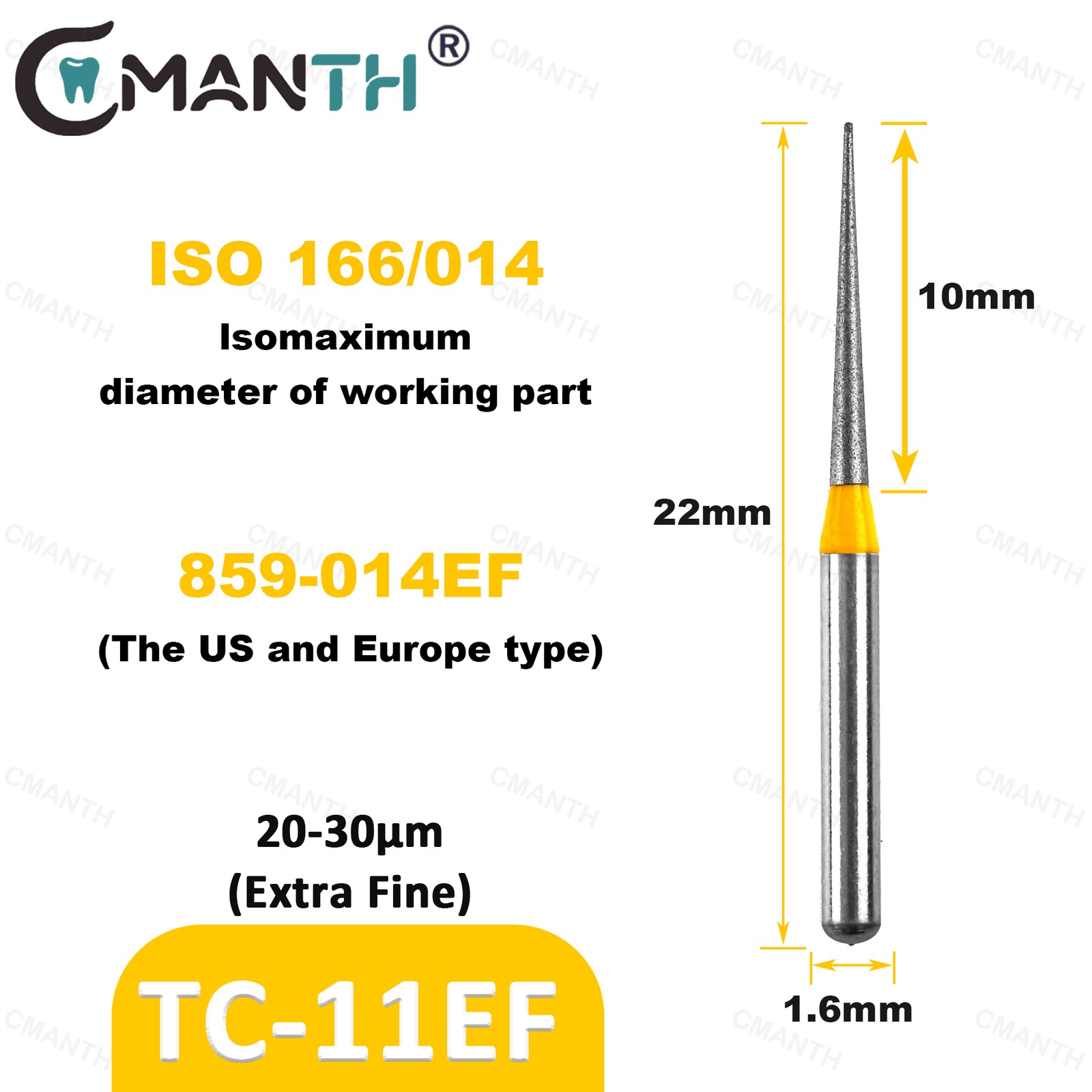 US Diamond Burs Dental Polishing Tool Nail Filing Bur For High Speed Dia.1.6mm