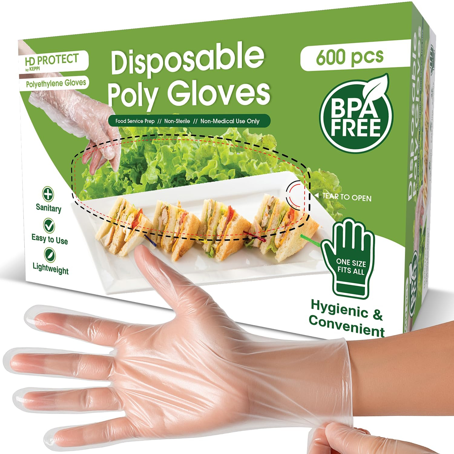 600 Pack Disposable Prep Gloves – Clear Polyethylene, Latex- BPA & Powder-Free