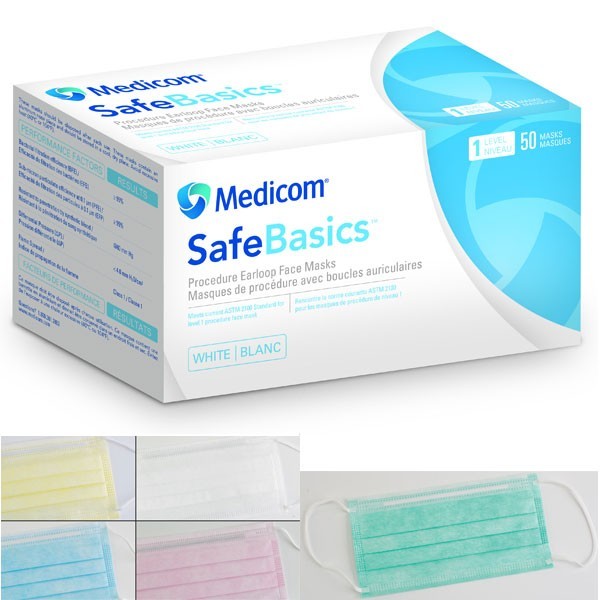 Medicom SafeBasics Procedure Ear-Loop Face Mask, Level 1, BLUE 500/CS