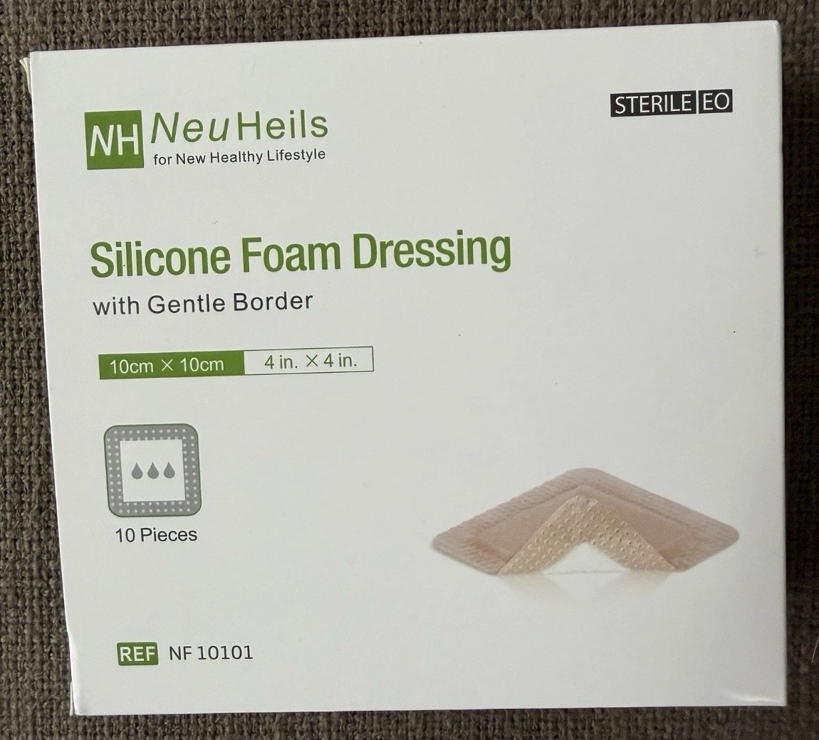 NeuHeils Mepilex Silicone Foam Dressing, Adhesive Gentle Border 4×4 – Box of 10