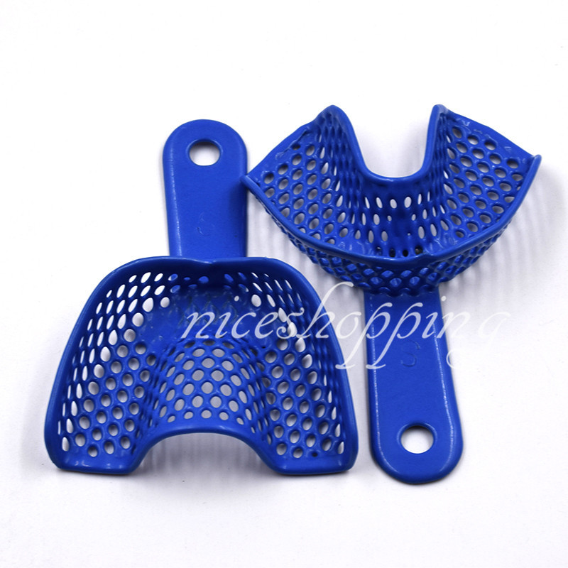 1 Pair of Dental Plastic-Steel Impression Trays Small Size S Upper Lower Blue