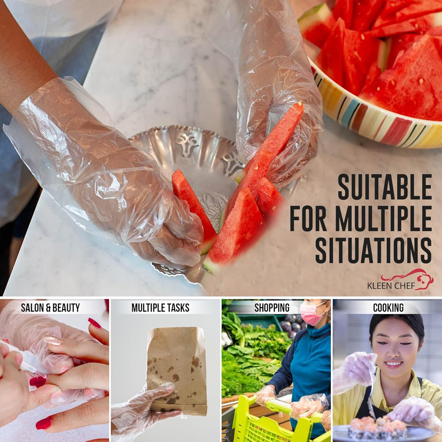 Disposable Food Handling Long Cuff Cleaning Poly Gloves, One Size Fits Most, Sma