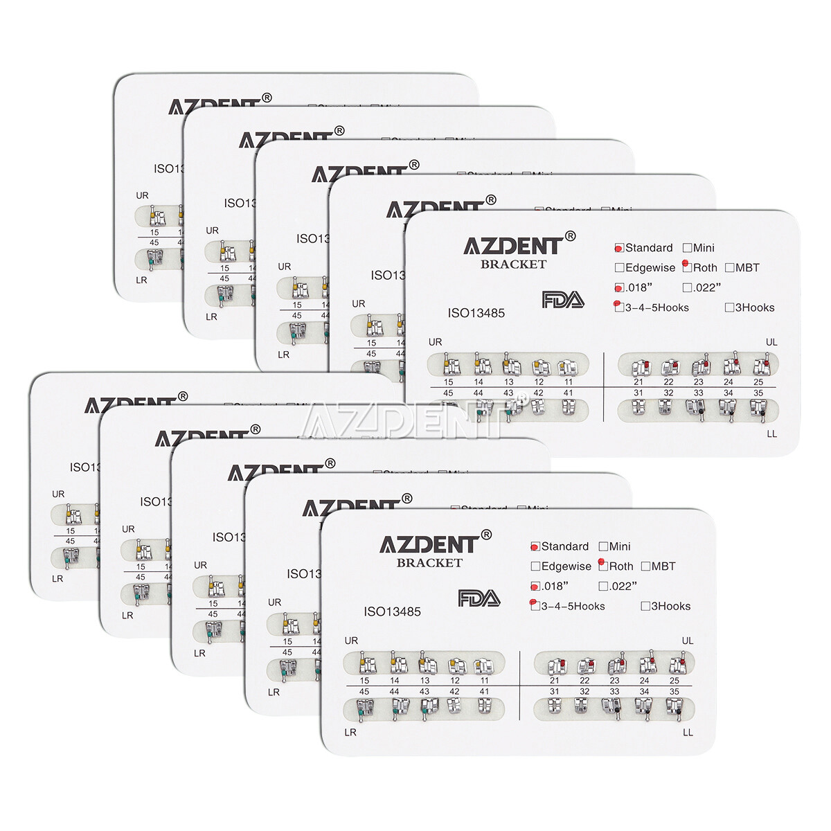 AZDENT Dental Orthodontic Brackets Braces Standard Roth Slot 018 3-4-5 Hooks