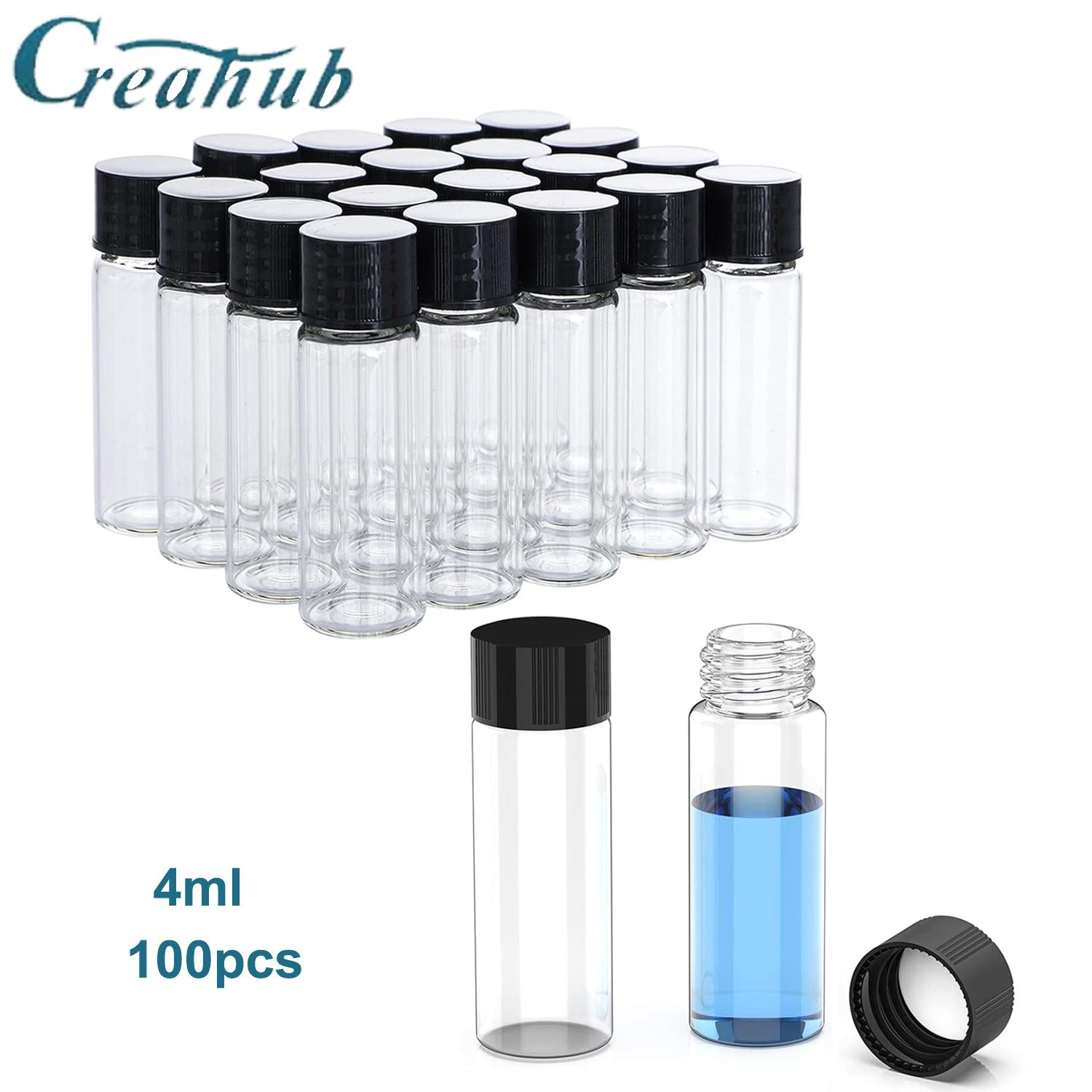100x 4Ml Clear Glass Vials with Screw Caps and PE Pad, 1 Dram Small Lab Sample