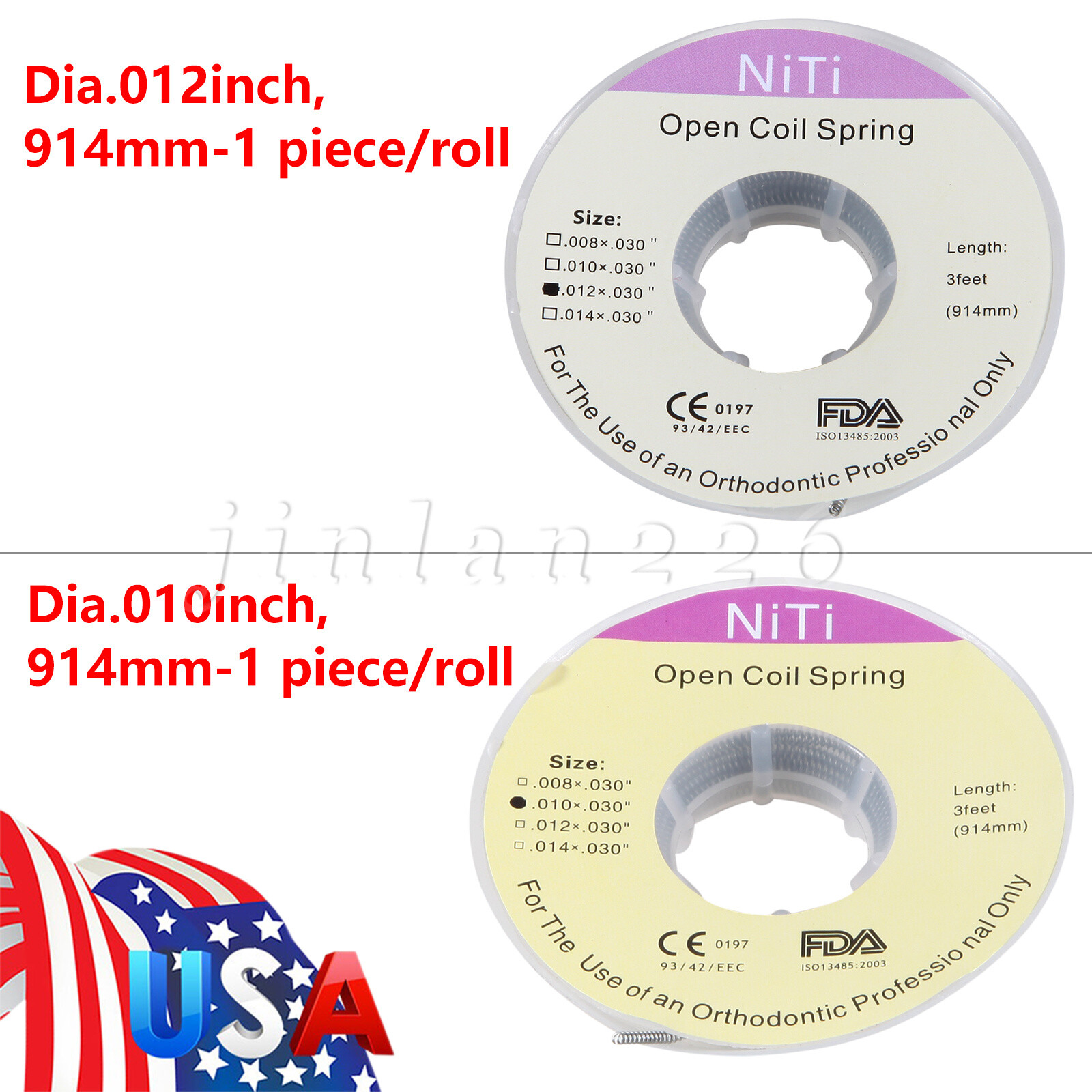 Dental Ortodoncia NITI Abierto Bobina de resorte Dia. 012/010*030 pulgadas 3Pies