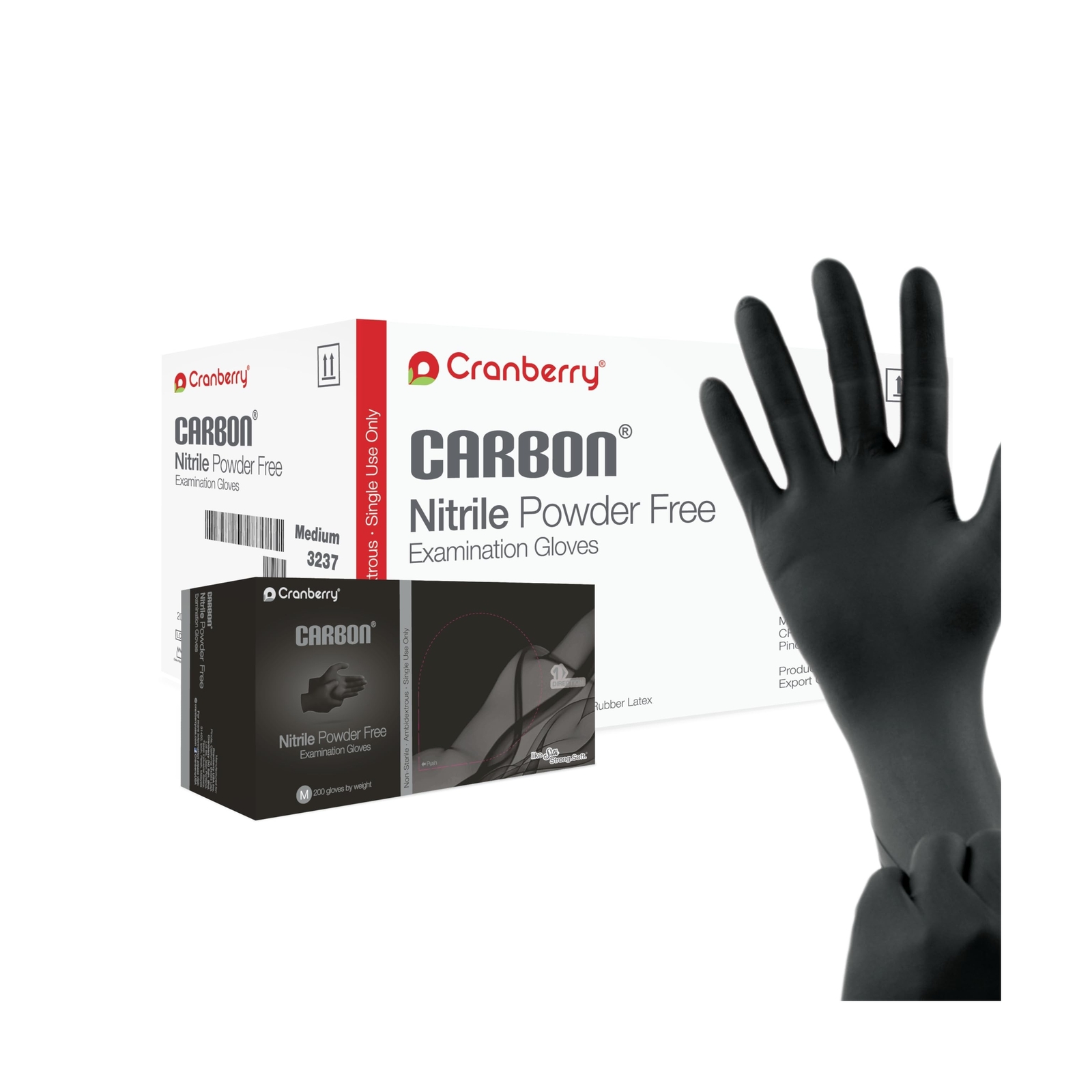 Cranberry USA CR3235case Carbon Nitrile Powder Free Exam Glove, 3.2 mil, Blac…