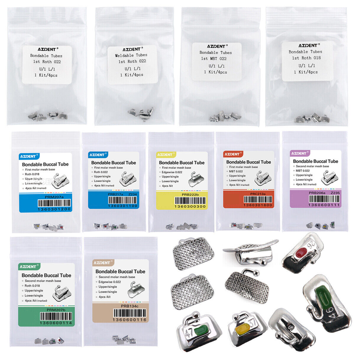 AZDENT Dental Orthodontic Buccal Tube Bondable 1st/2nd Roth MBT Edgewis 022 018